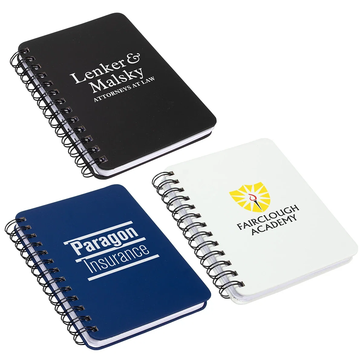 Close-up of the promotional Hefty notebook spiral binding and hardcover, custom branded notebook detail