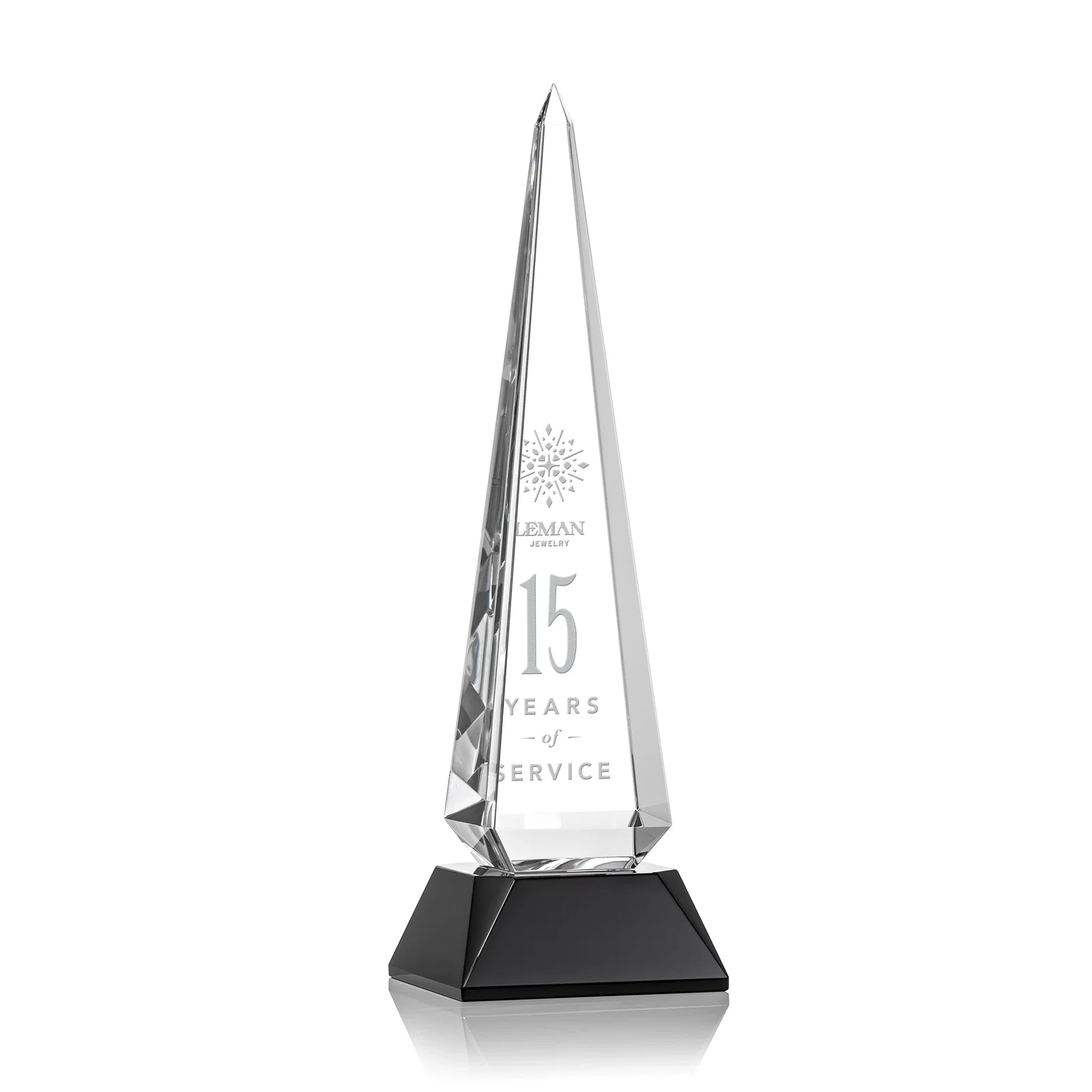 Custom Optical Crystal Obelisk Award with Stepped Taper for dealer and partner awards