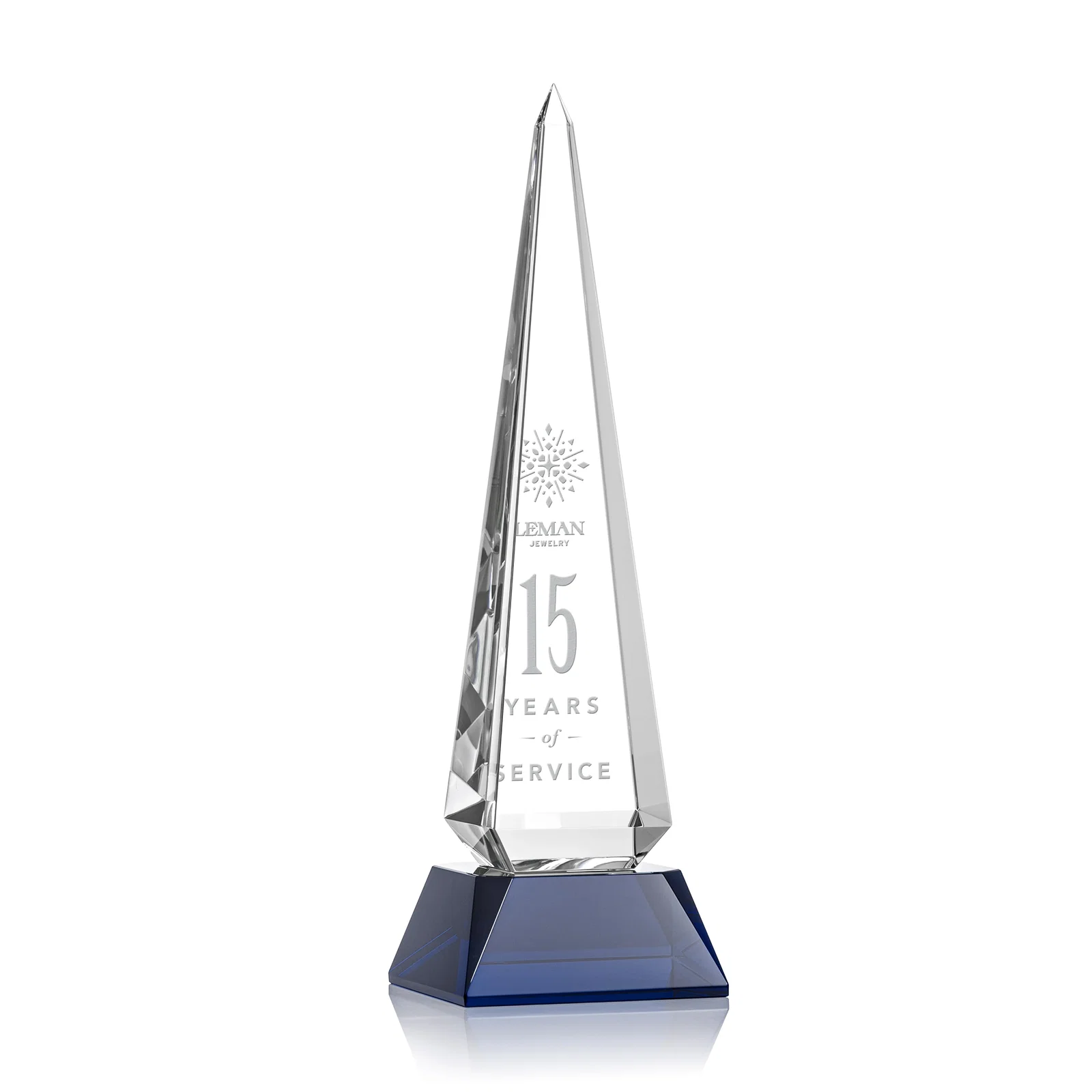 Personalized Optical Crystal Obelisk Award with Stepped Taper for service anniversary gifts
