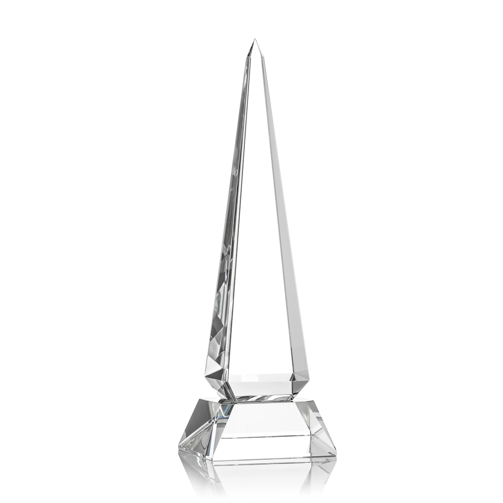 Personalized Optical Crystal Obelisk Award with Stepped Taper for team milestone celebrations