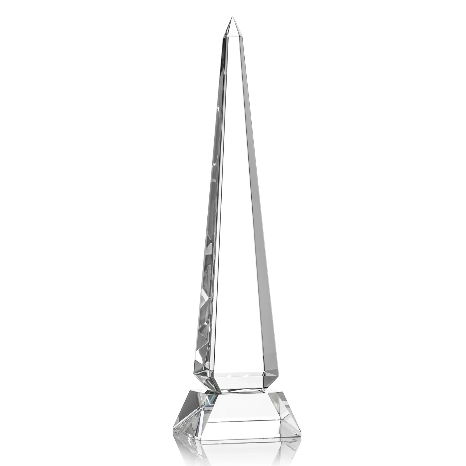 Personalized Optical Crystal Obelisk Award with Stepped Taper for donor appreciation