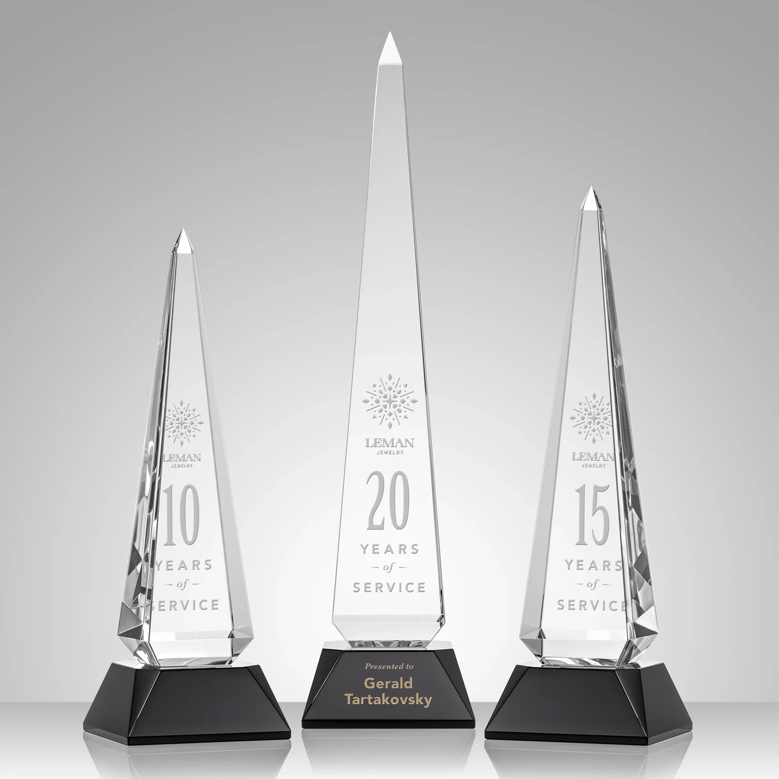 Custom Optical Crystal Obelisk Award with Stepped Taper for safety achievement programs
