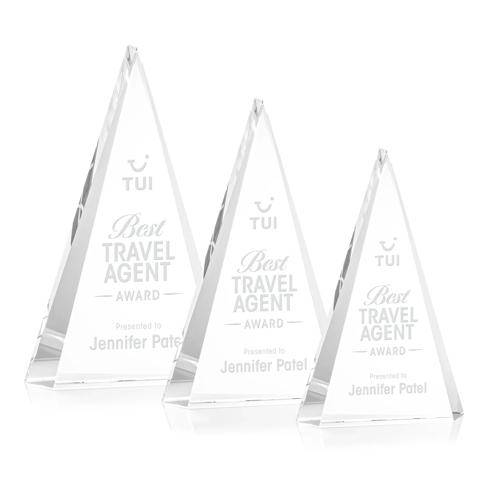 Custom Optical Crystal Triangle Award in Five Colors for employee recognition