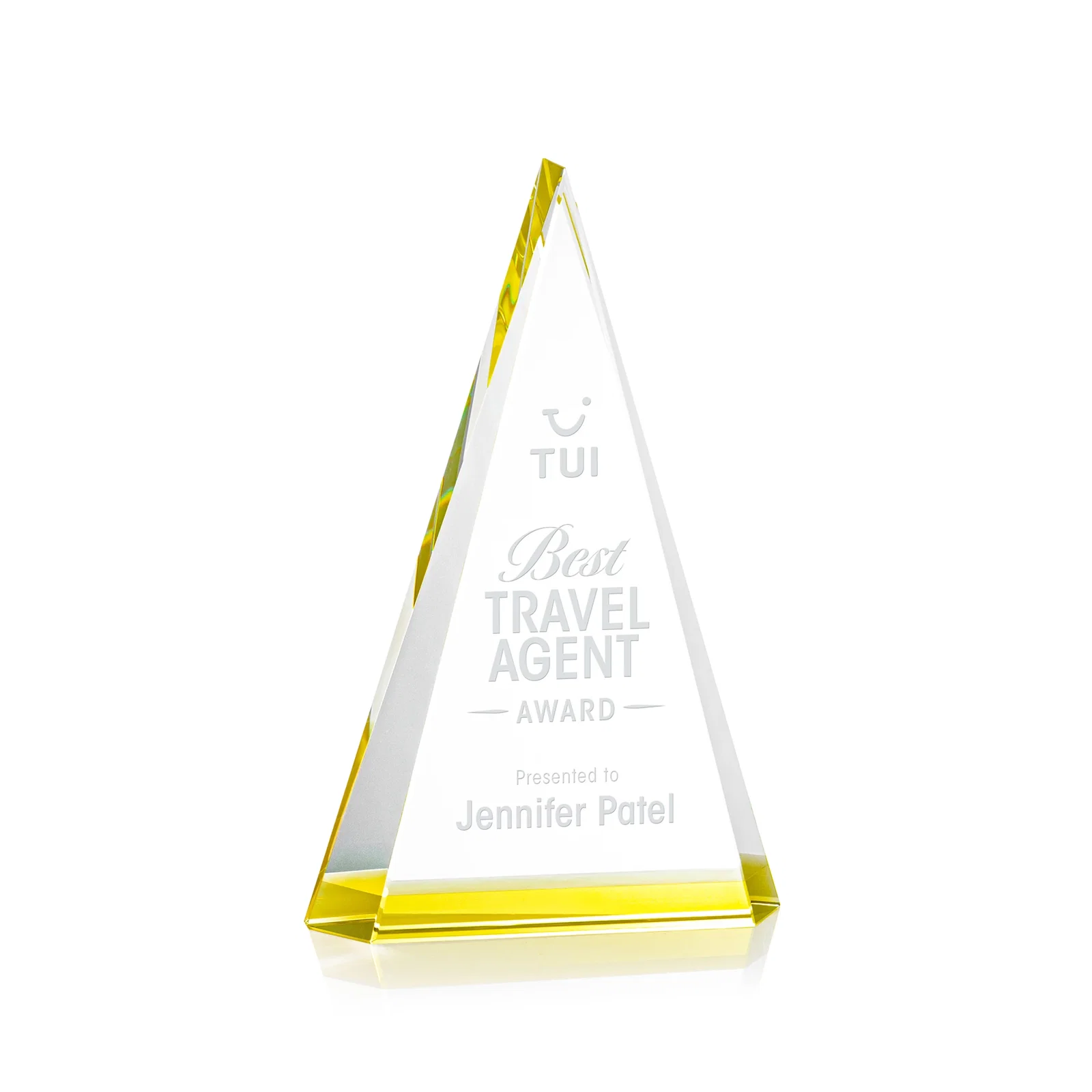 Custom Optical Crystal Triangle Award in Five Colors for dealer and partner awards