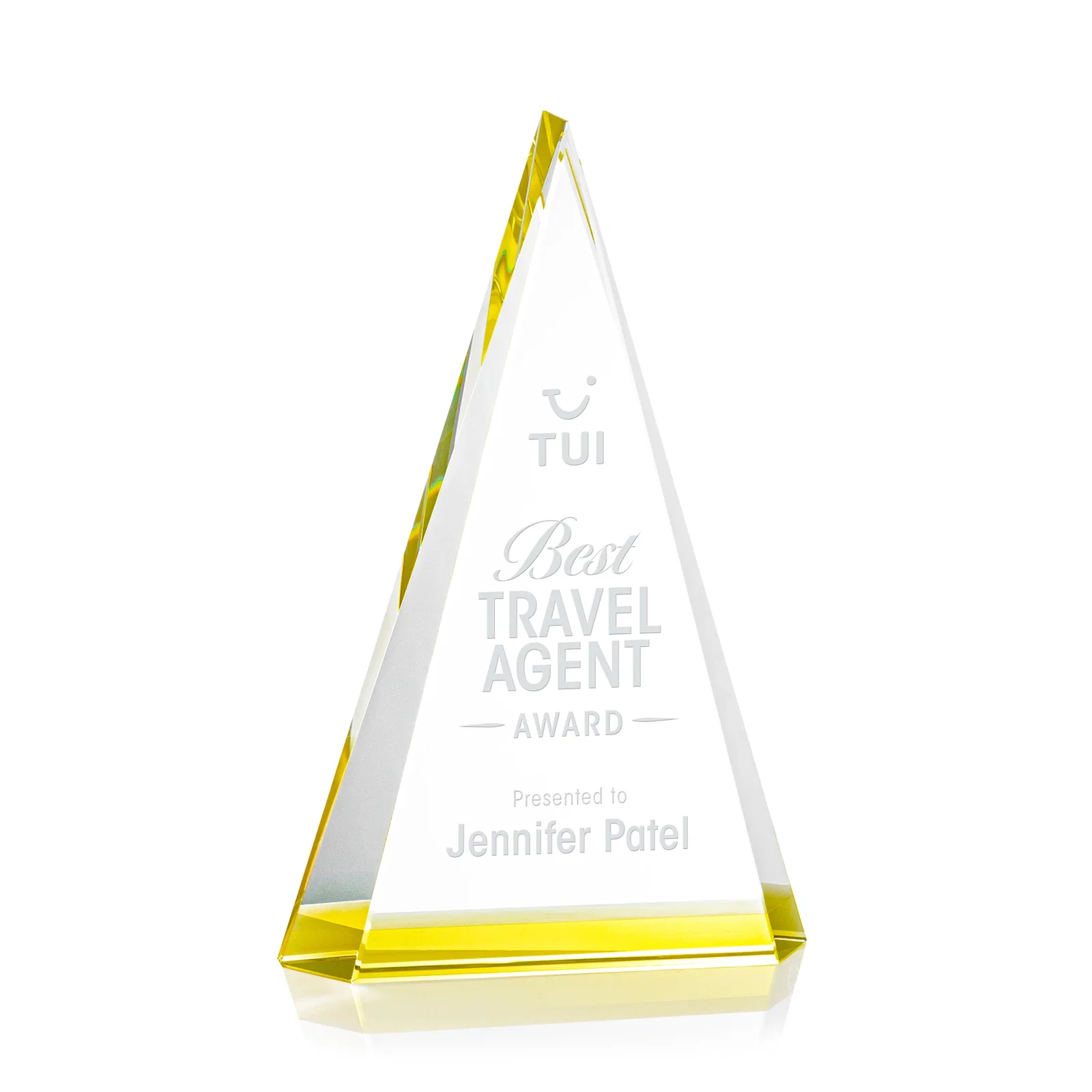 Custom Optical Crystal Triangle Award in Five Colors for company anniversary events