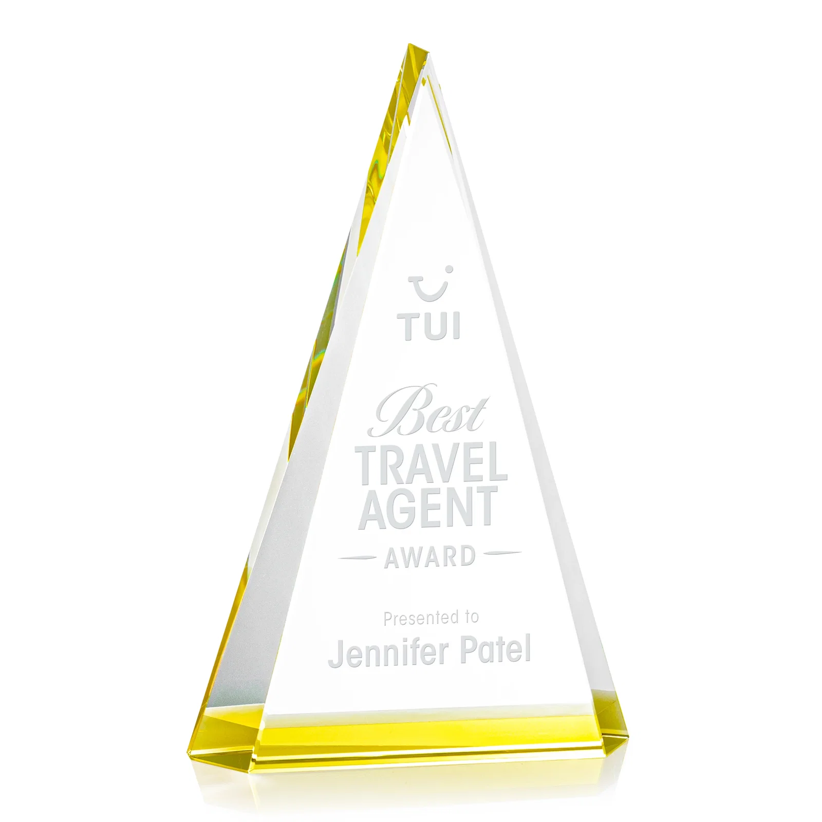 Personalized Optical Crystal Triangle Award in Five Colors for employee recognition