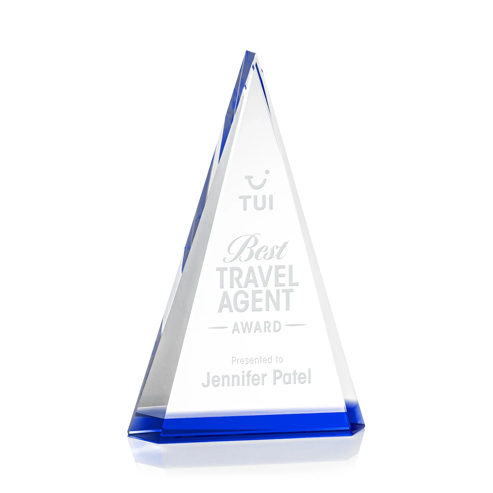 Personalized Optical Crystal Triangle Award in Five Colors for sales achievement awards