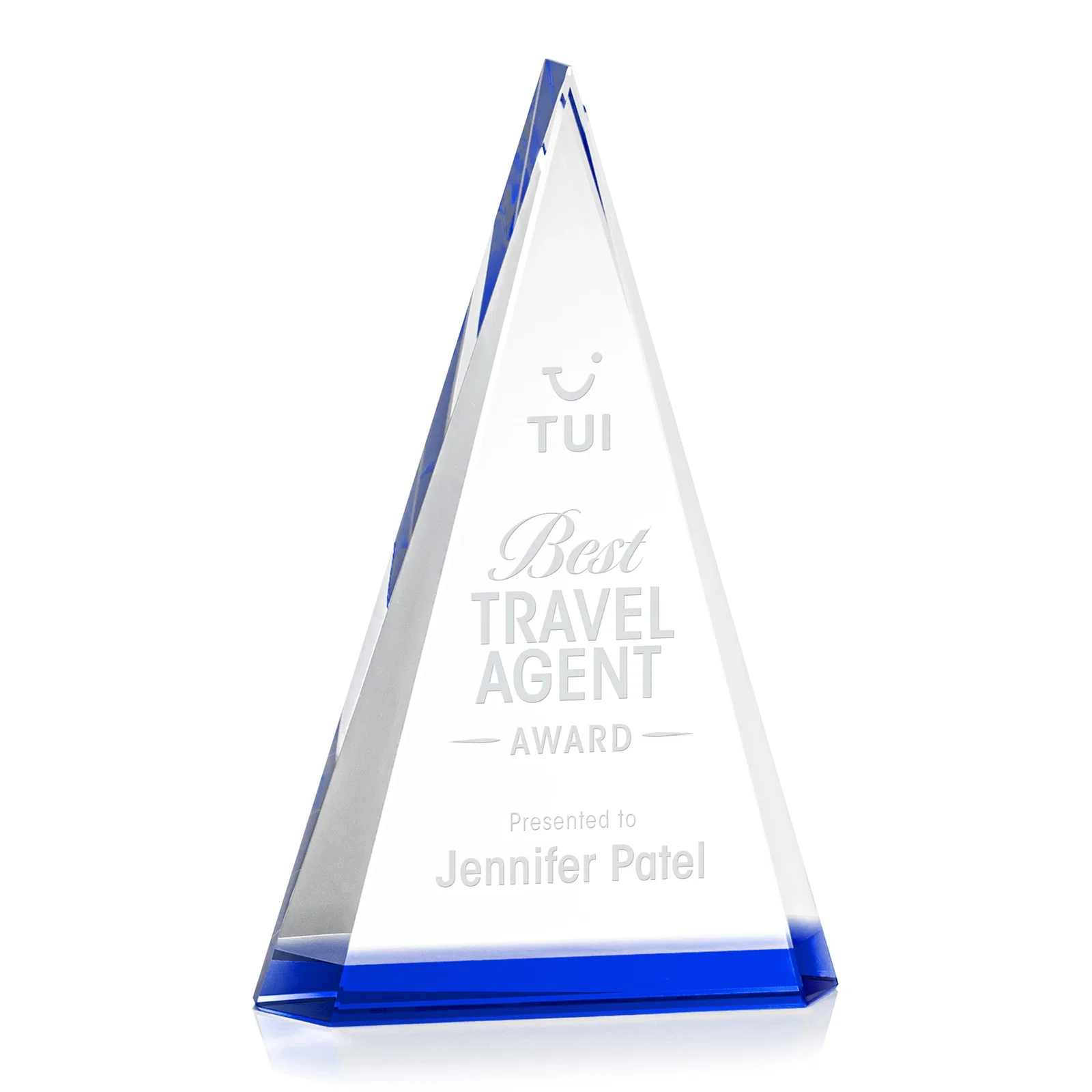 Personalized Optical Crystal Triangle Award in Five Colors for retirement presentations