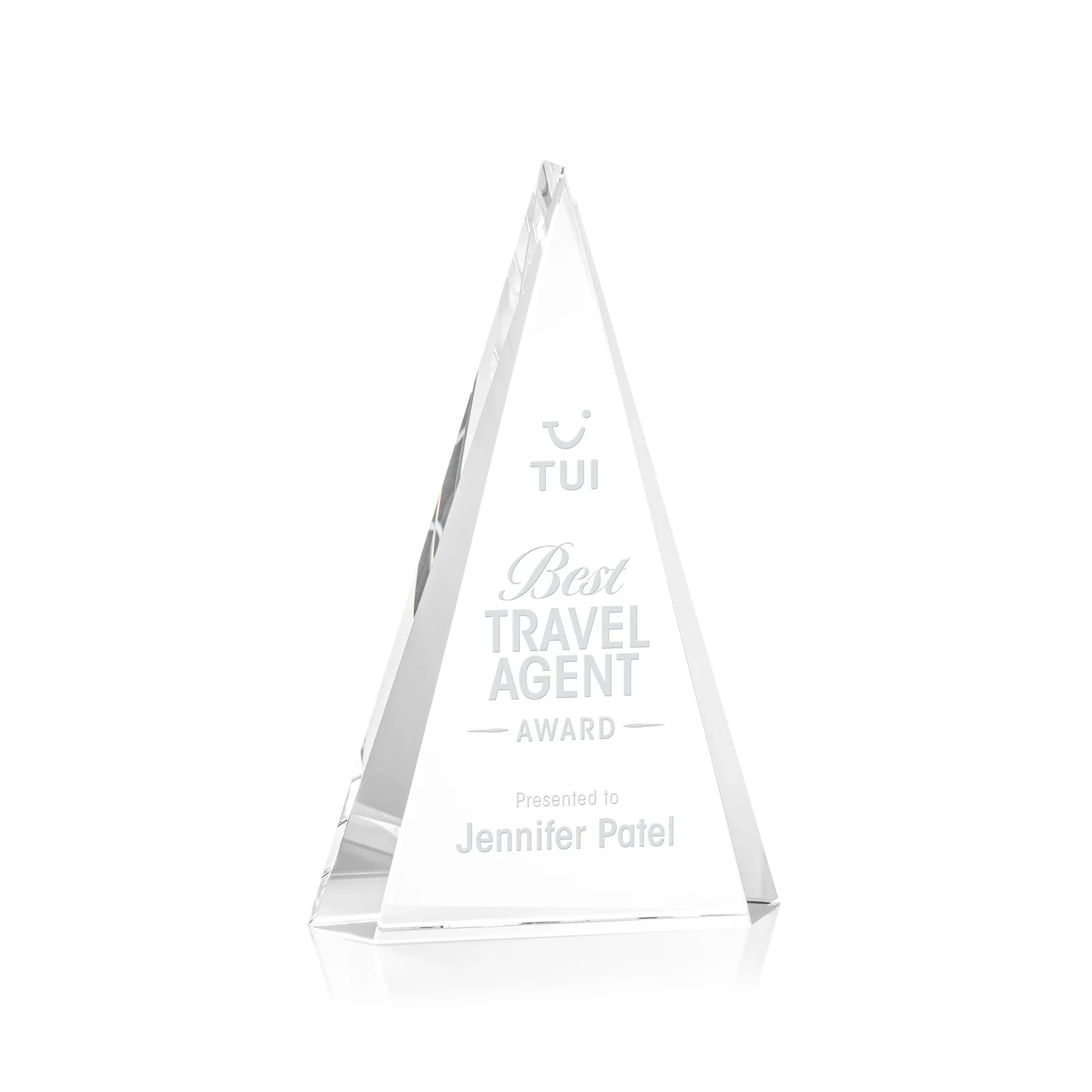 Custom Optical Crystal Triangle Award in Five Colors for corporate award ceremonies