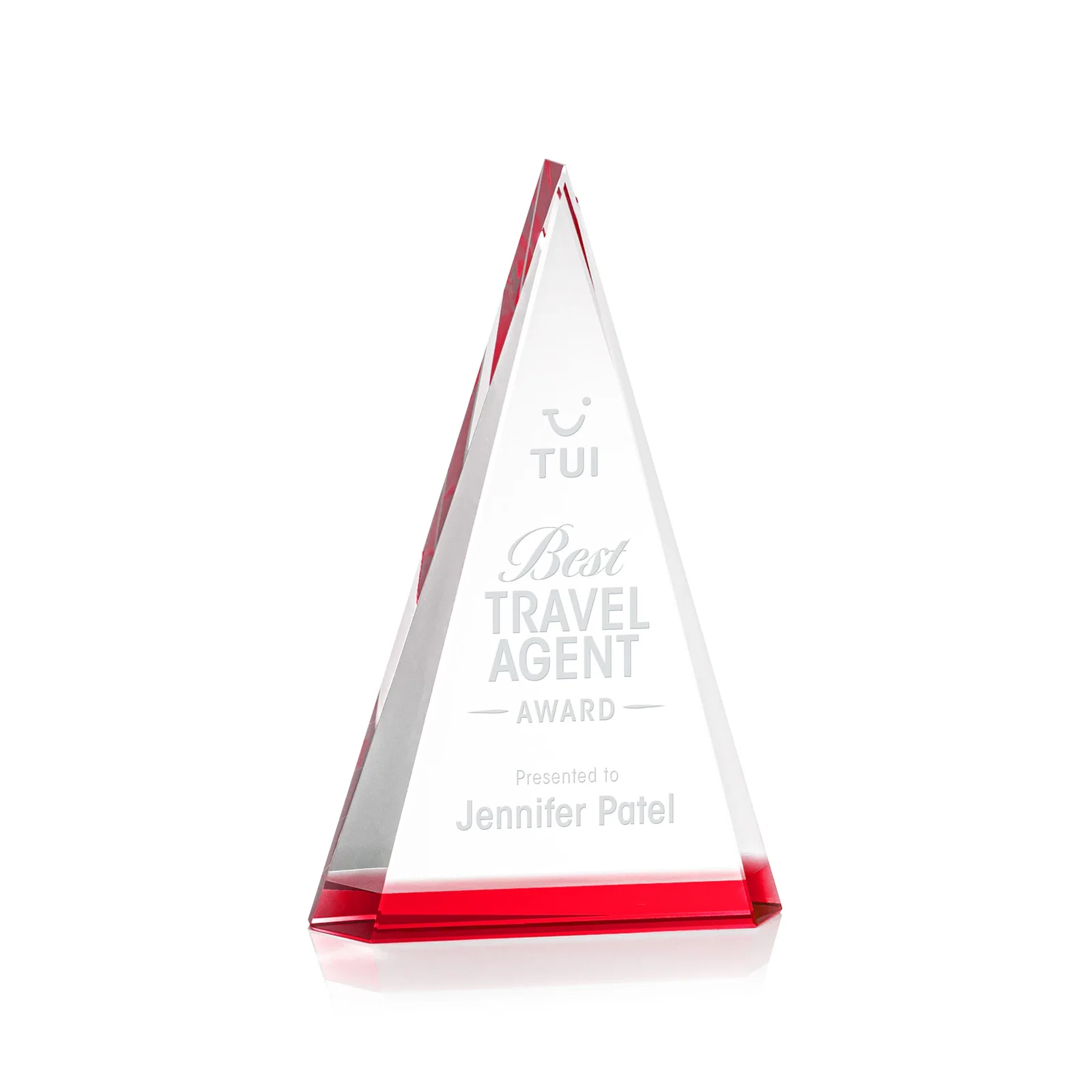Personalized Optical Crystal Triangle Award in Five Colors for donor appreciation