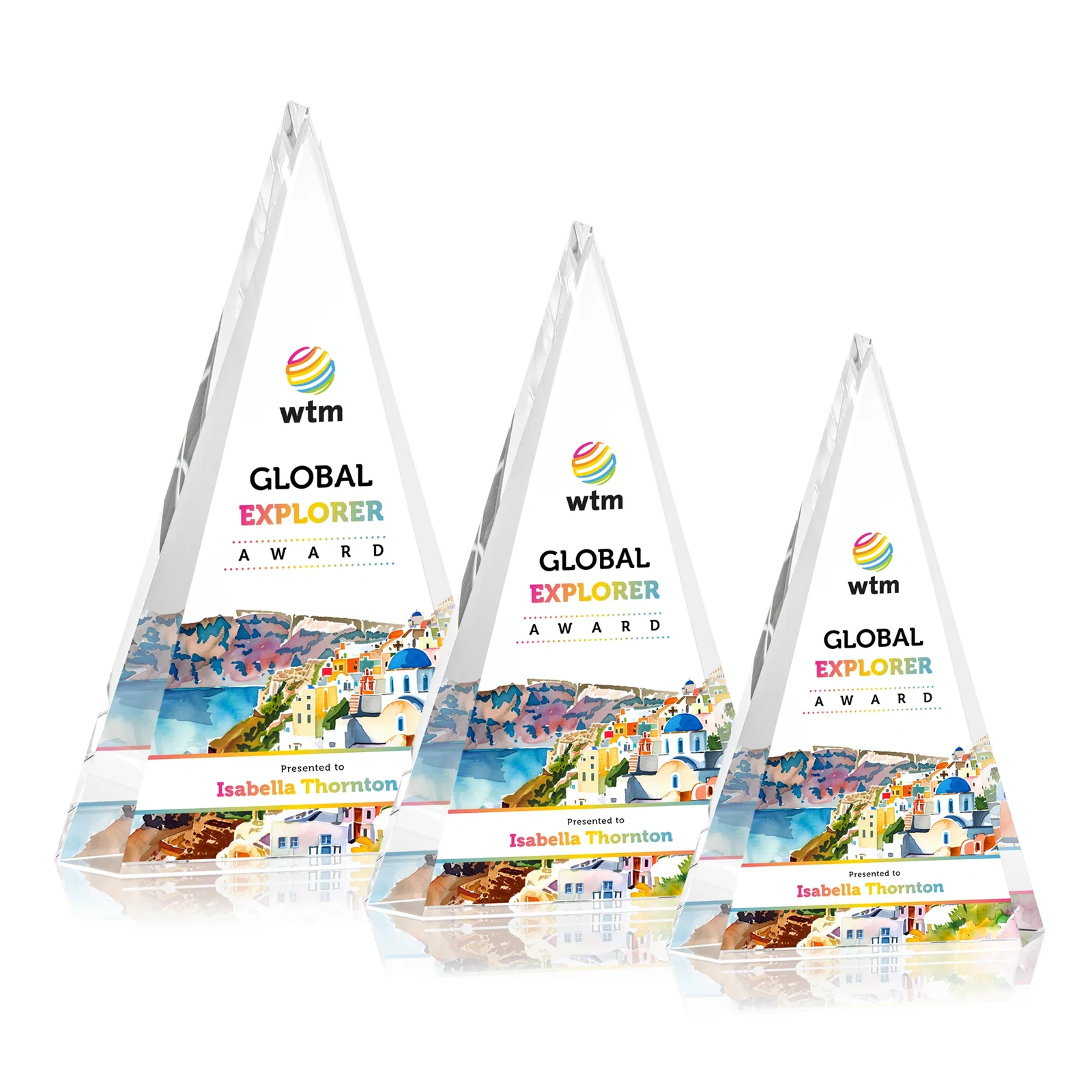 Personalized Optical Crystal Triangle Award in Five Colors for volunteer appreciation
