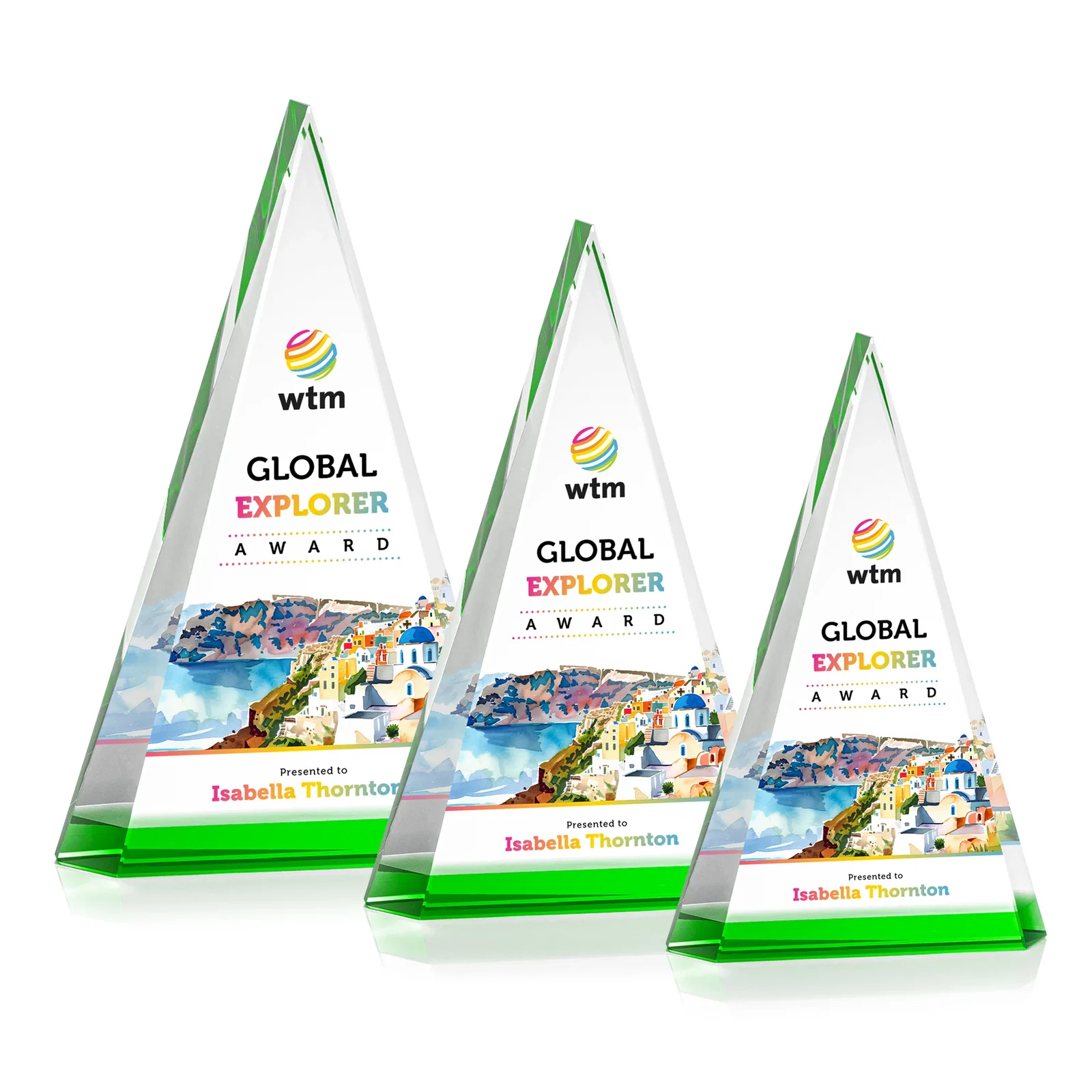 Promotional Optical Crystal Triangle Award in Five Colors for corporate award ceremonies