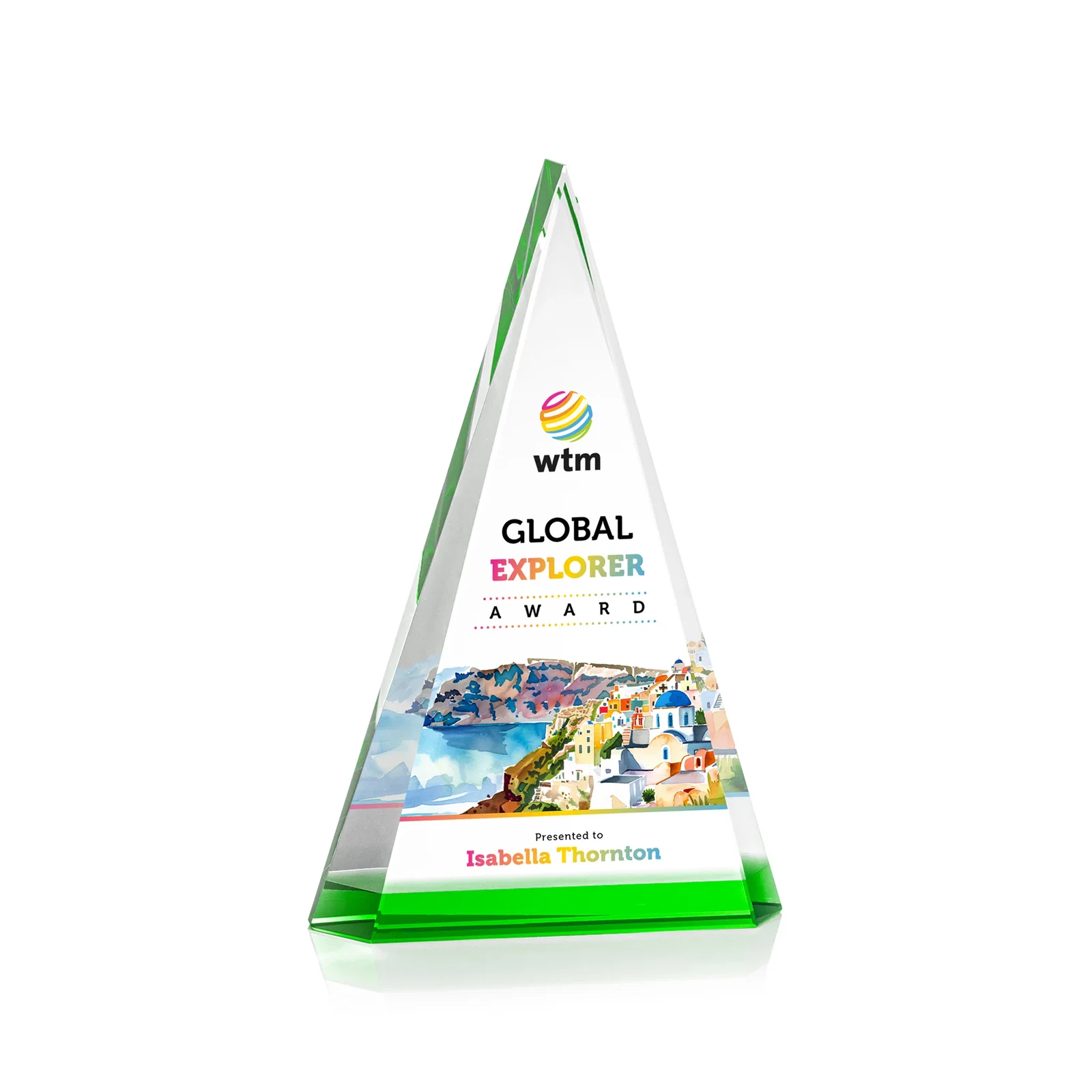 Promotional Optical Crystal Triangle Award in Five Colors for service anniversary gifts