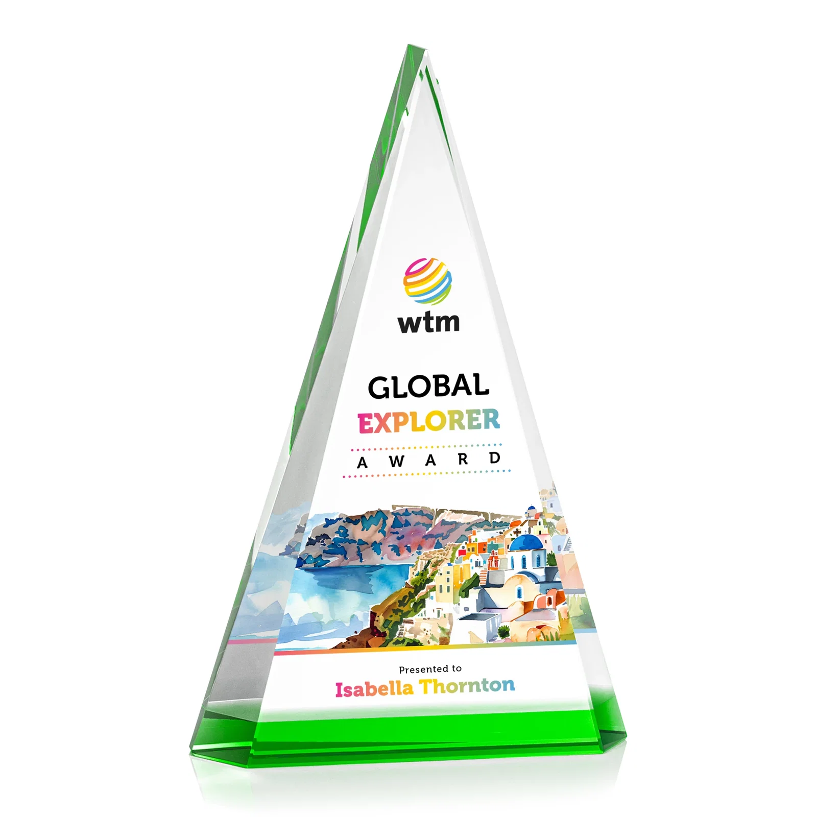 Promotional Optical Crystal Triangle Award in Five Colors for retirement presentations