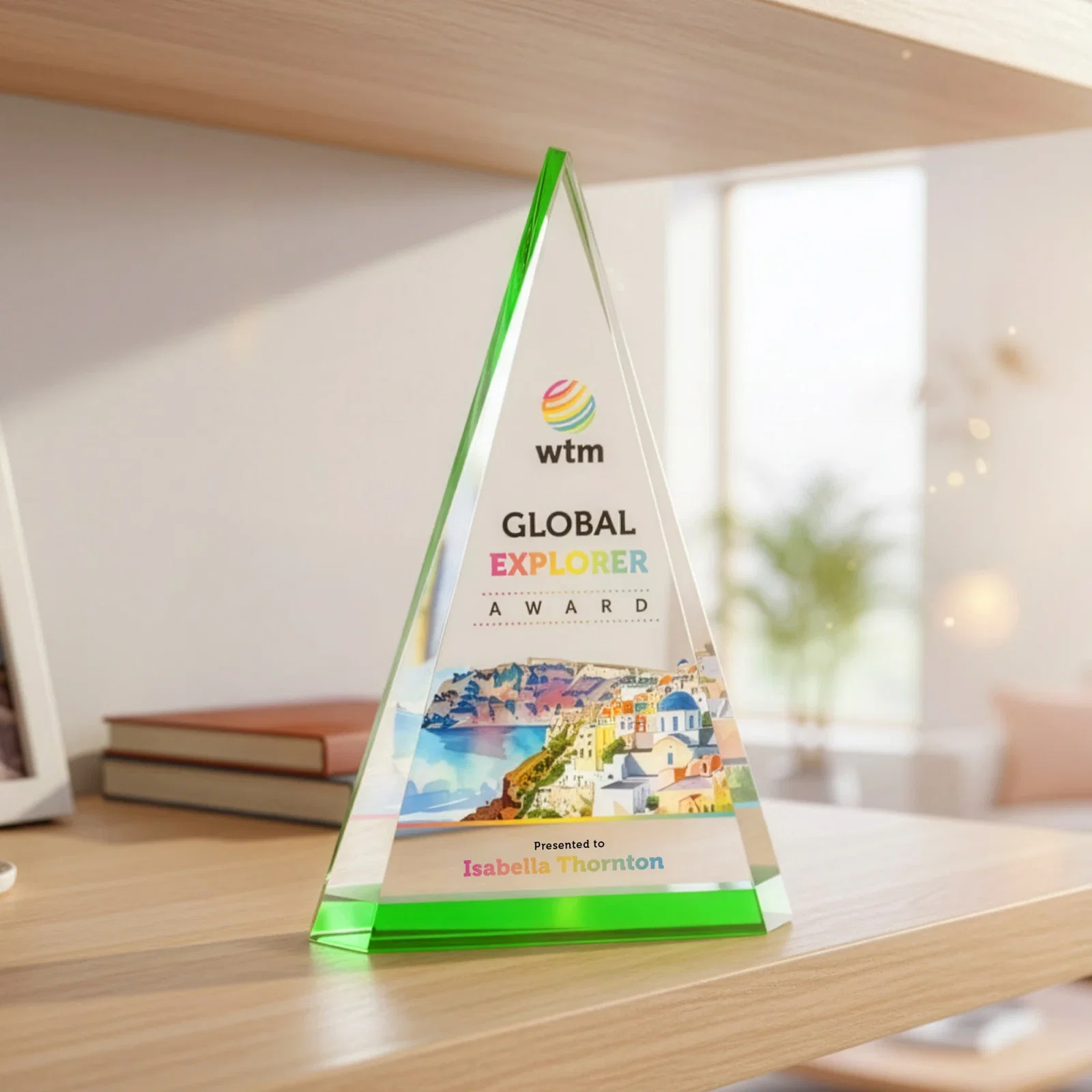 Promotional Optical Crystal Triangle Award in Five Colors for team milestone celebrations