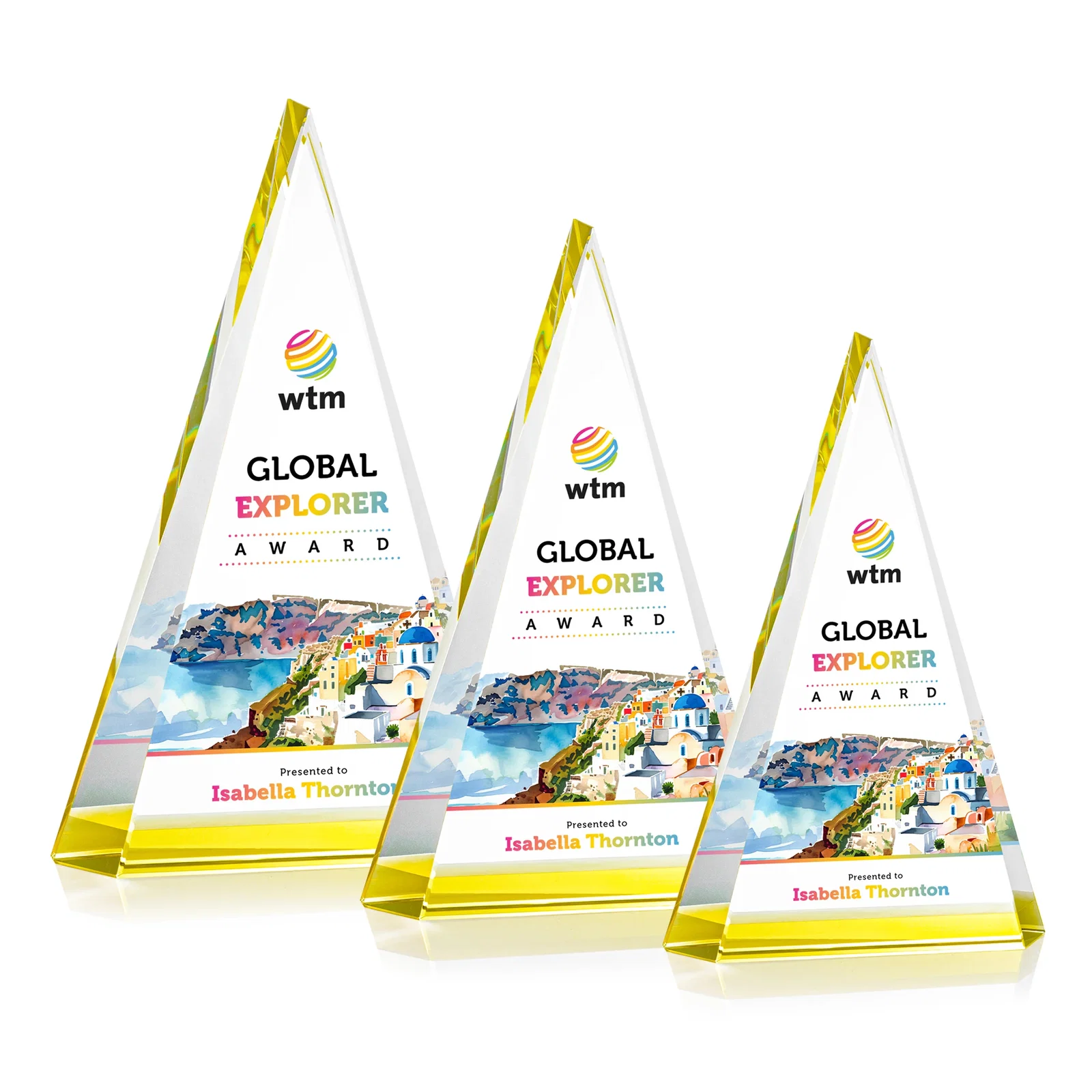 Promotional Optical Crystal Triangle Award in Five Colors for donor appreciation
