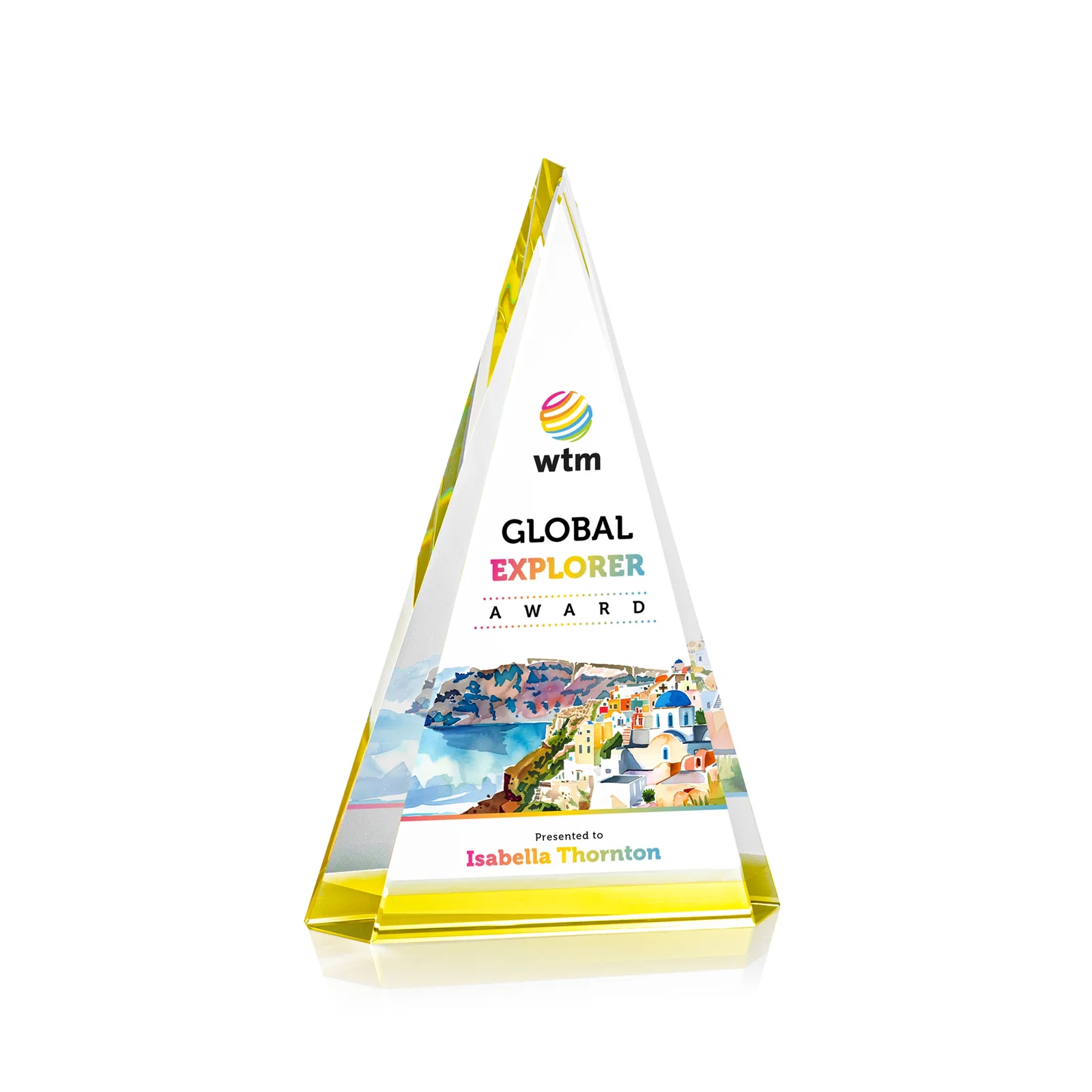 Promotional Optical Crystal Triangle Award in Five Colors for graduation ceremonies