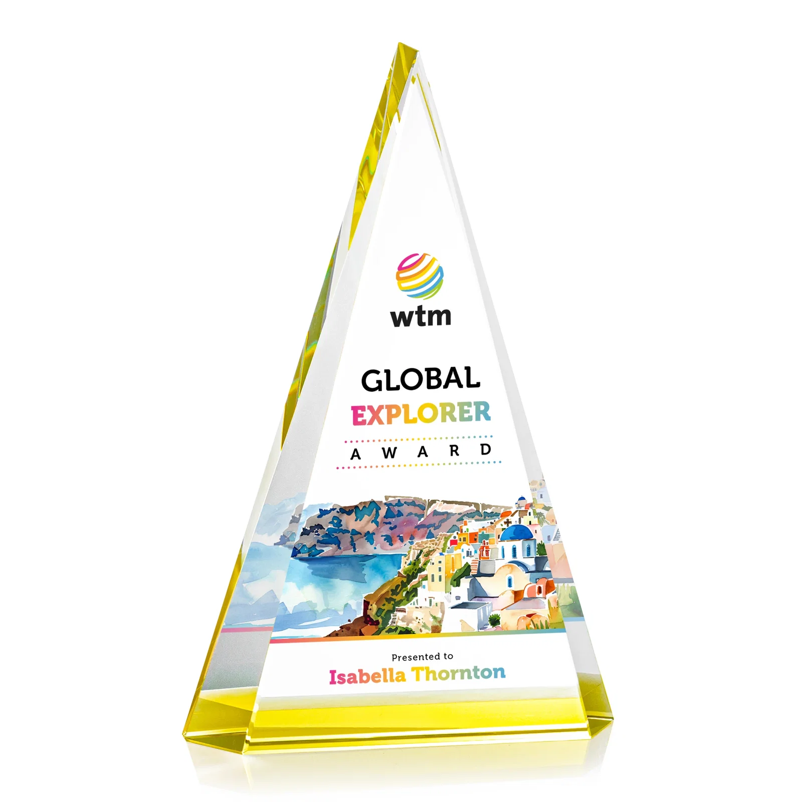Promotional Optical Crystal Triangle Award in Five Colors for volunteer appreciation