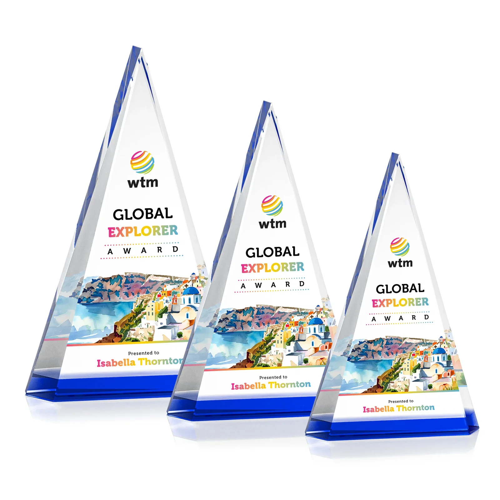 Promotional Optical Crystal Triangle Award in Five Colors for dealer and partner awards