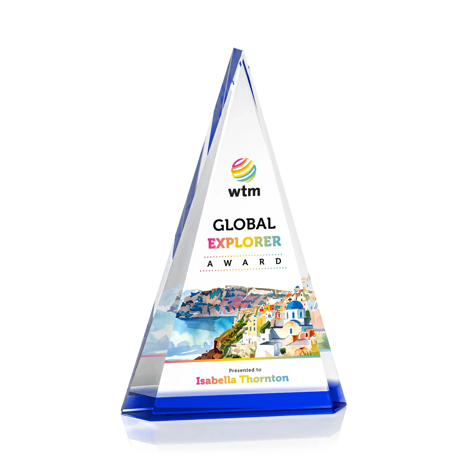 Branded Optical Crystal Triangle Award in Five Colors for employee recognition