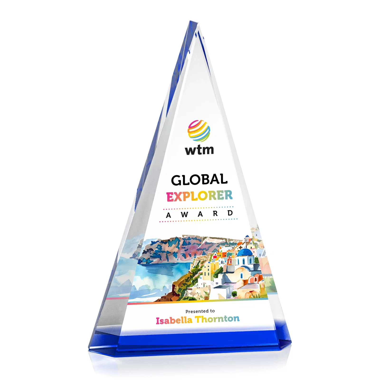 Branded Optical Crystal Triangle Award in Five Colors for corporate award ceremonies