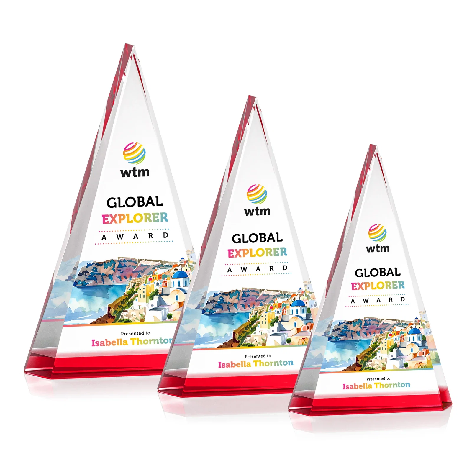 Branded Optical Crystal Triangle Award in Five Colors for service anniversary gifts
