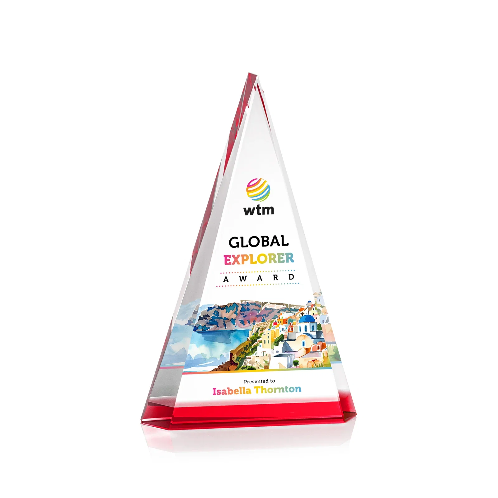 Branded Optical Crystal Triangle Award in Five Colors for sales achievement awards
