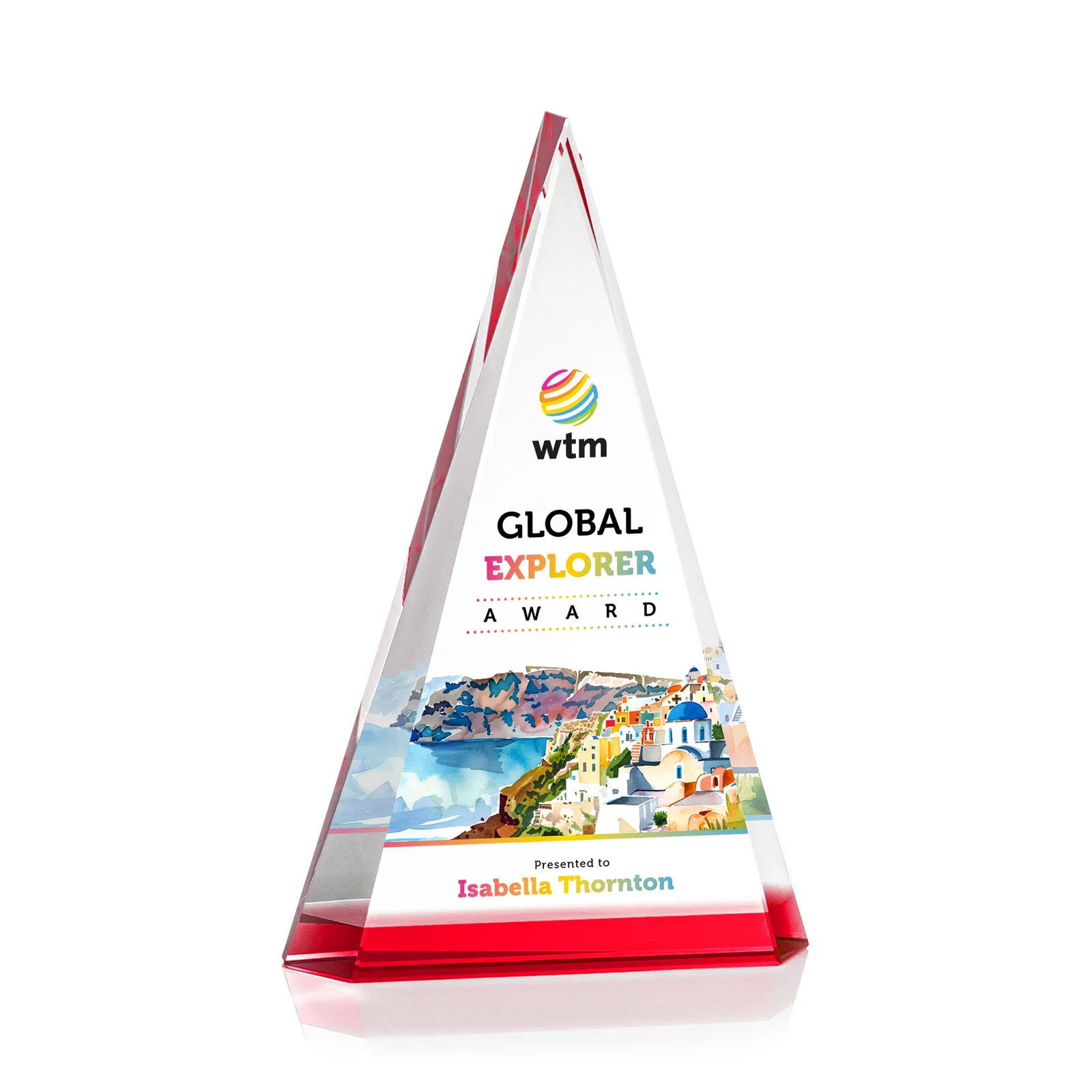 Branded Optical Crystal Triangle Award in Five Colors for retirement presentations