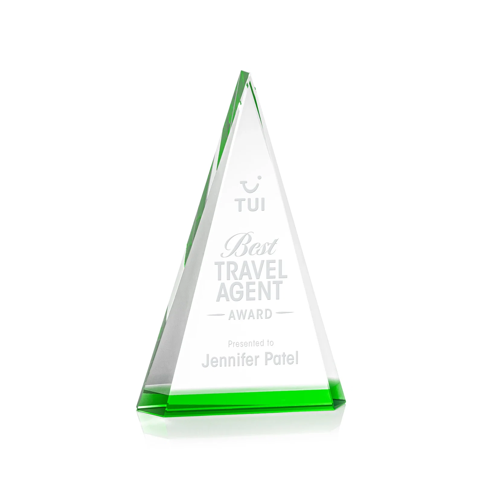 Custom Optical Crystal Triangle Award in Five Colors for team milestone celebrations