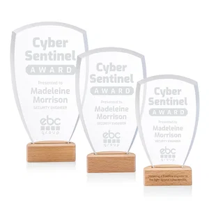 Starfire Crystal Shield Award on Beechwood Base