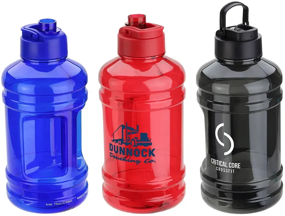 Hercules 75 oz Flip-Top Water Jug, custom branded water jug front view with logo