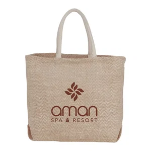 Herringbone Jute Tote Bag