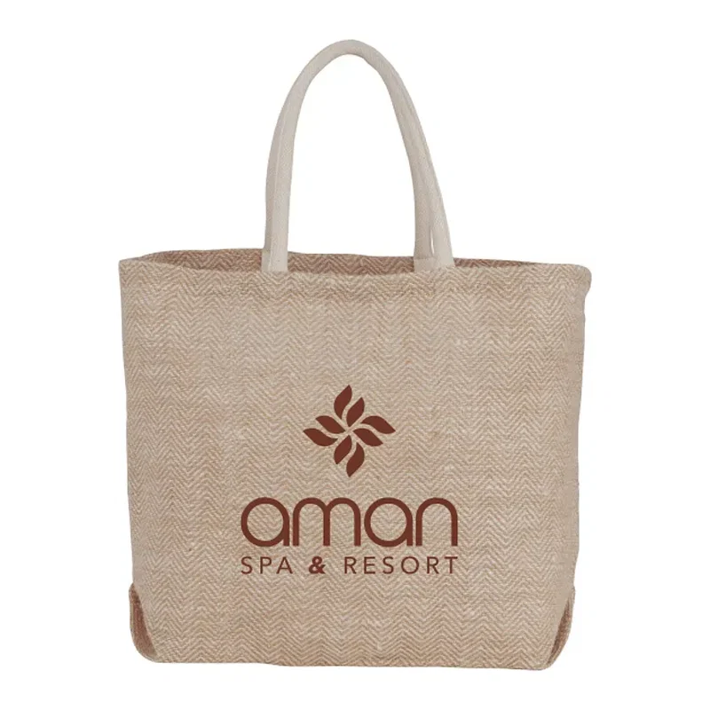 Herringbone Jute Tote Bag