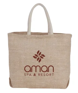 Herringbone Jute Tote Bag