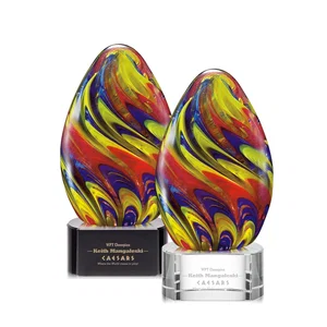 Glass Sculpture Award With Rosewood-Base Finish Option