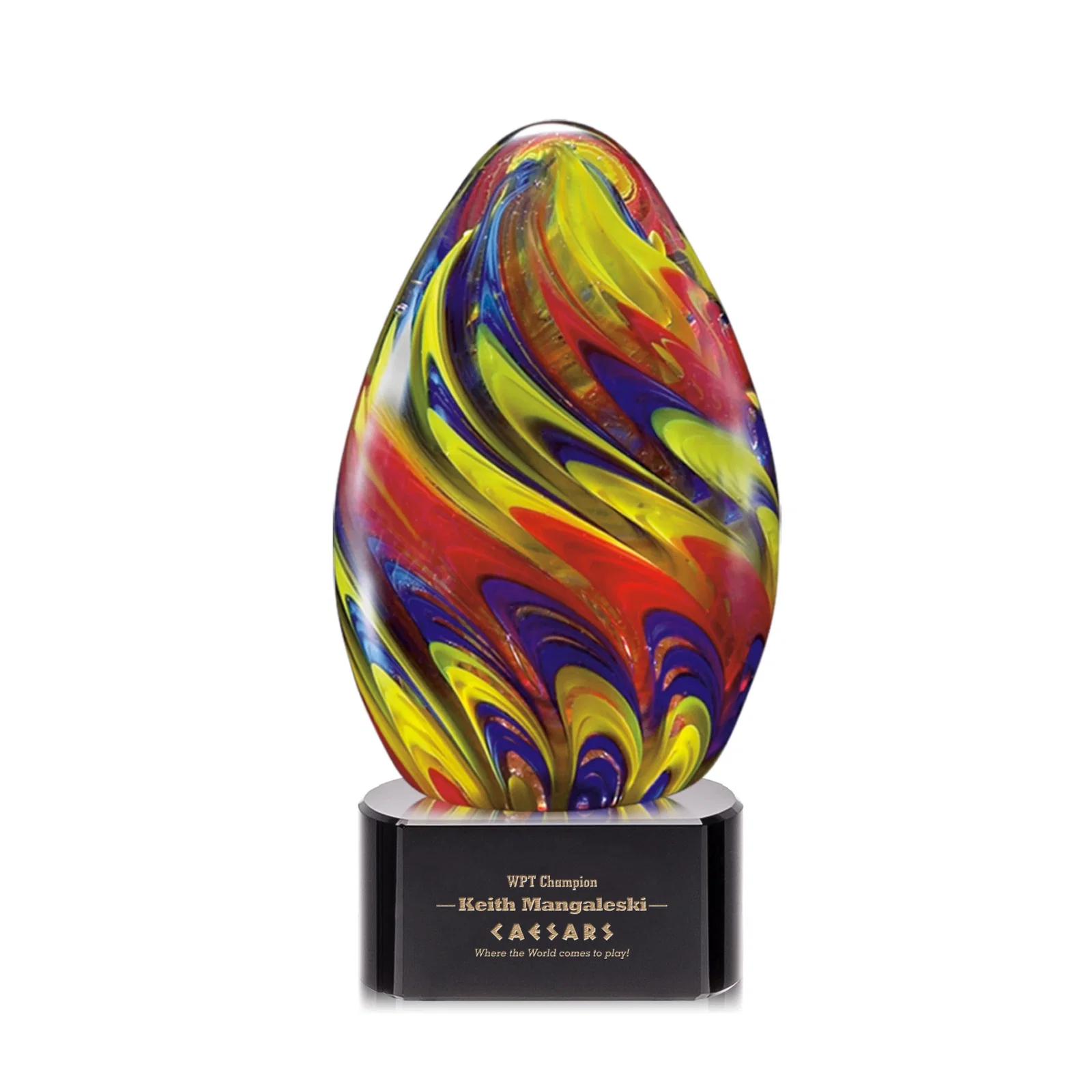 Custom Glass Sculpture Award With Rosewood-Base Finish Option for corporate award ceremonies