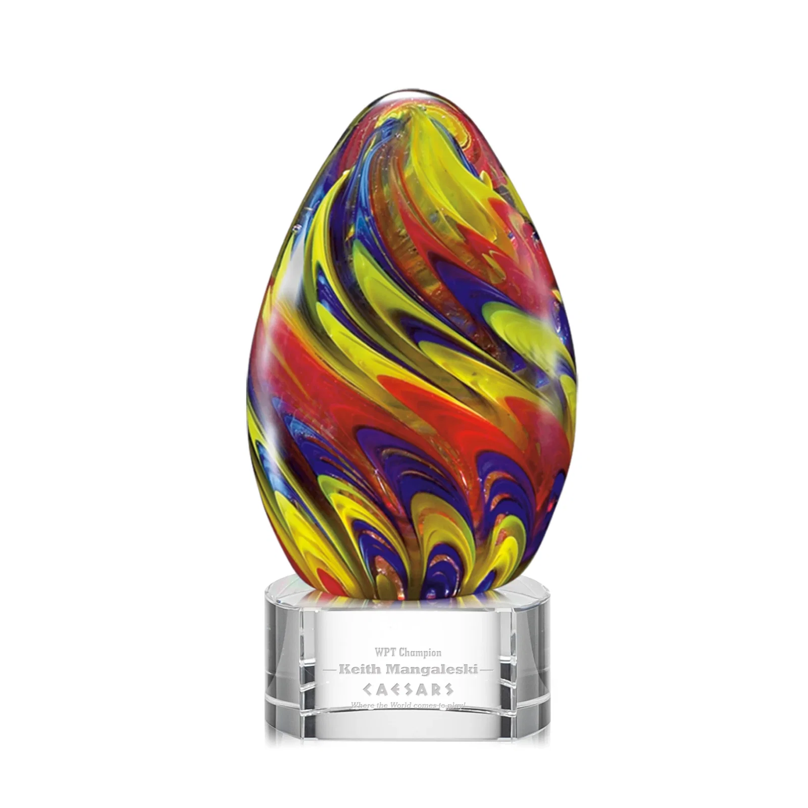 Custom Glass Sculpture Award With Rosewood-Base Finish Option for service anniversary gifts