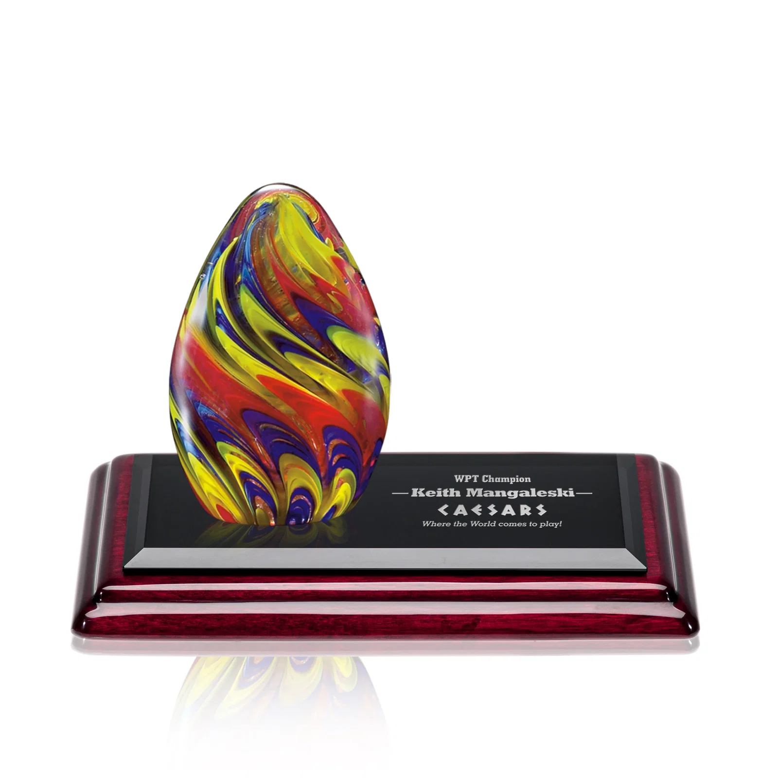 Custom Glass Sculpture Award With Rosewood-Base Finish Option for sales achievement awards
