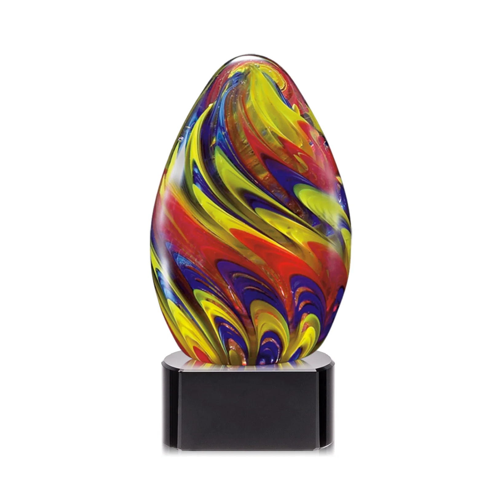 Custom Glass Sculpture Award With Rosewood-Base Finish Option for retirement presentations