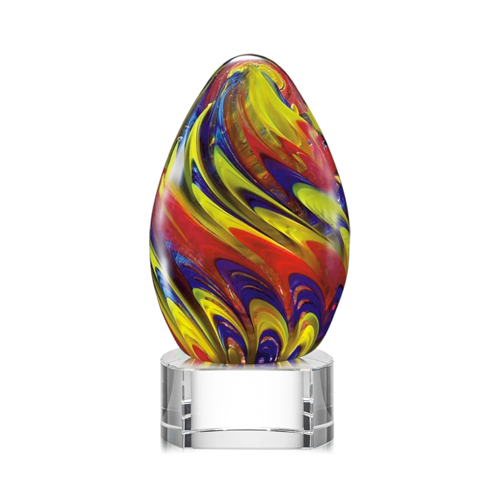 Custom Glass Sculpture Award With Rosewood-Base Finish Option for team milestone celebrations