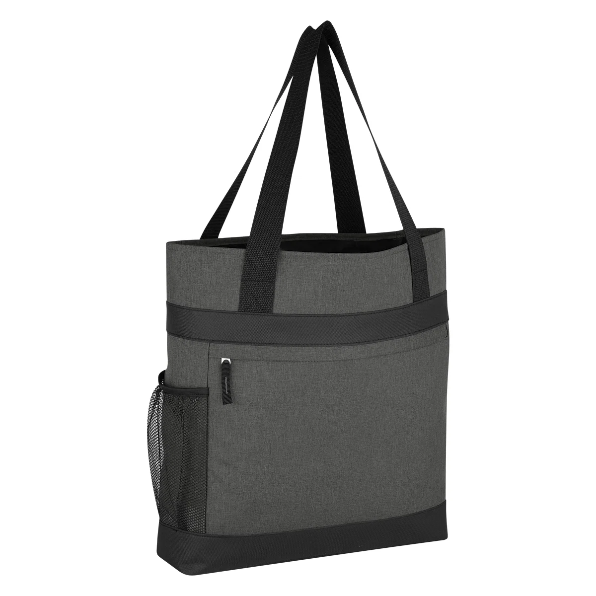 Hidden zipper closure running along the top of the bag