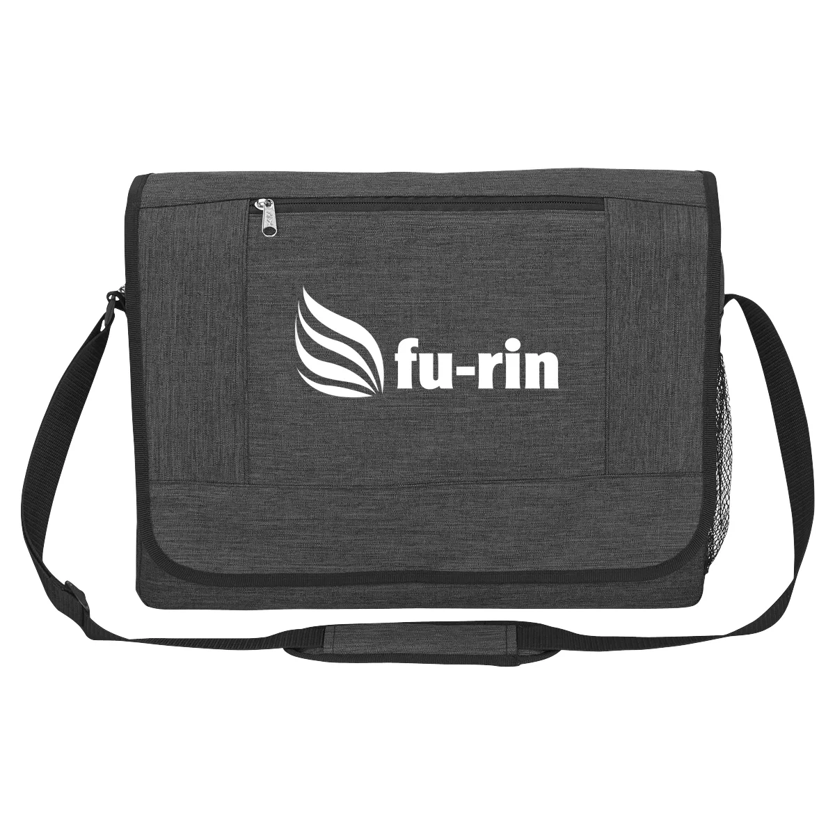 Gray messenger bag shown with the front flap closed