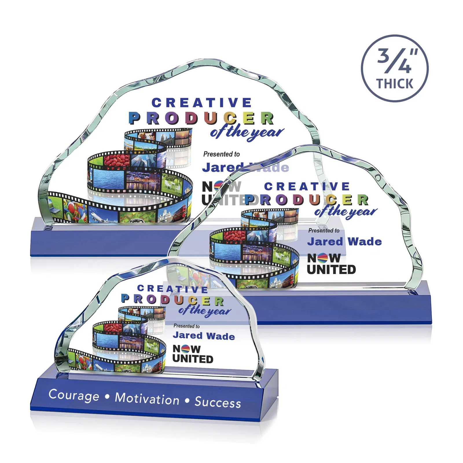 Custom printed Starfire Crystal Open-Frame Iceberg Award, awards for employee recognition