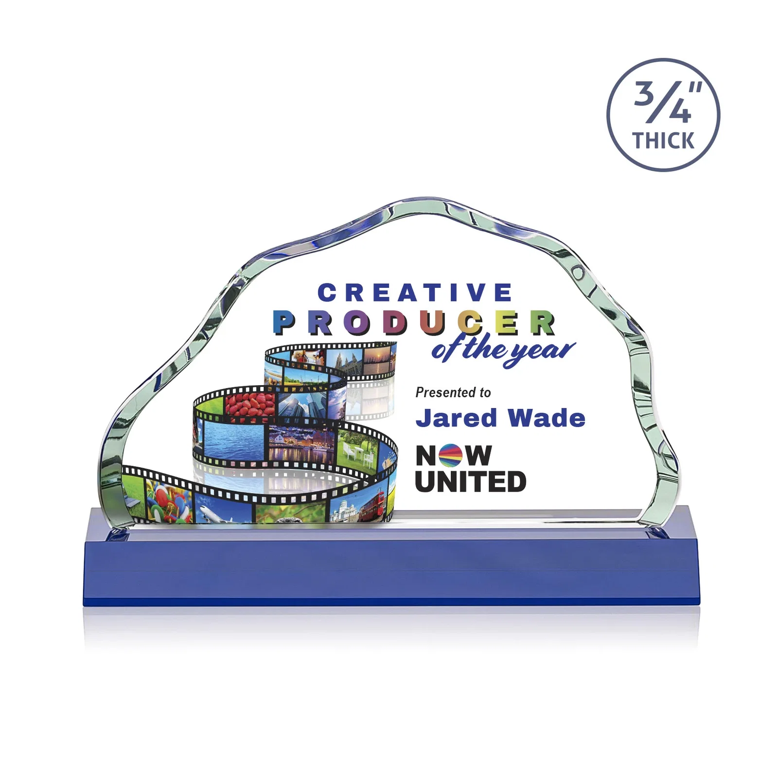 Custom printed Starfire Crystal Open-Frame Iceberg Award, awards for service anniversary gifts