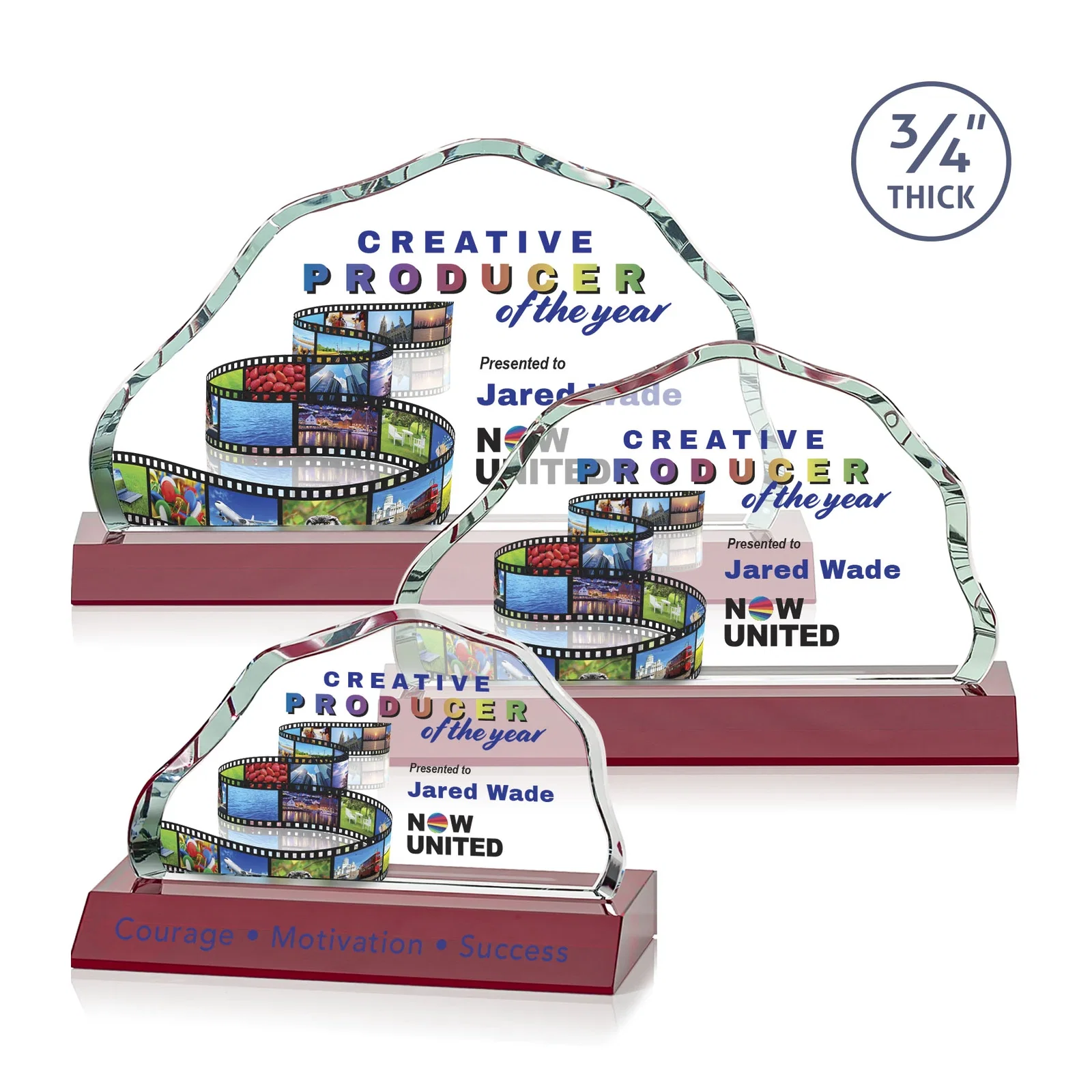 Custom printed Starfire Crystal Open-Frame Iceberg Award, awards for retirement presentations