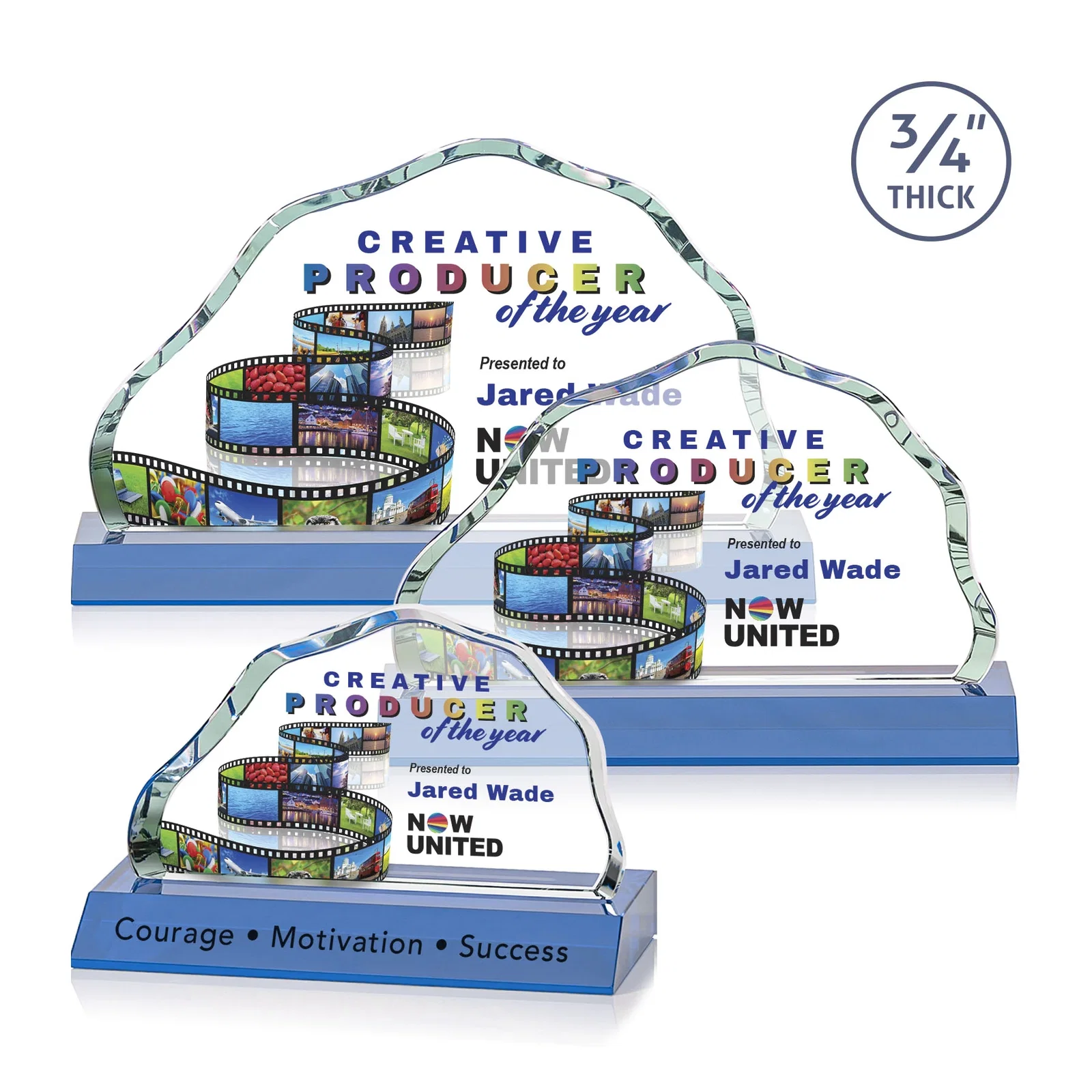 Custom printed Starfire Crystal Open-Frame Iceberg Award, awards for safety achievement programs