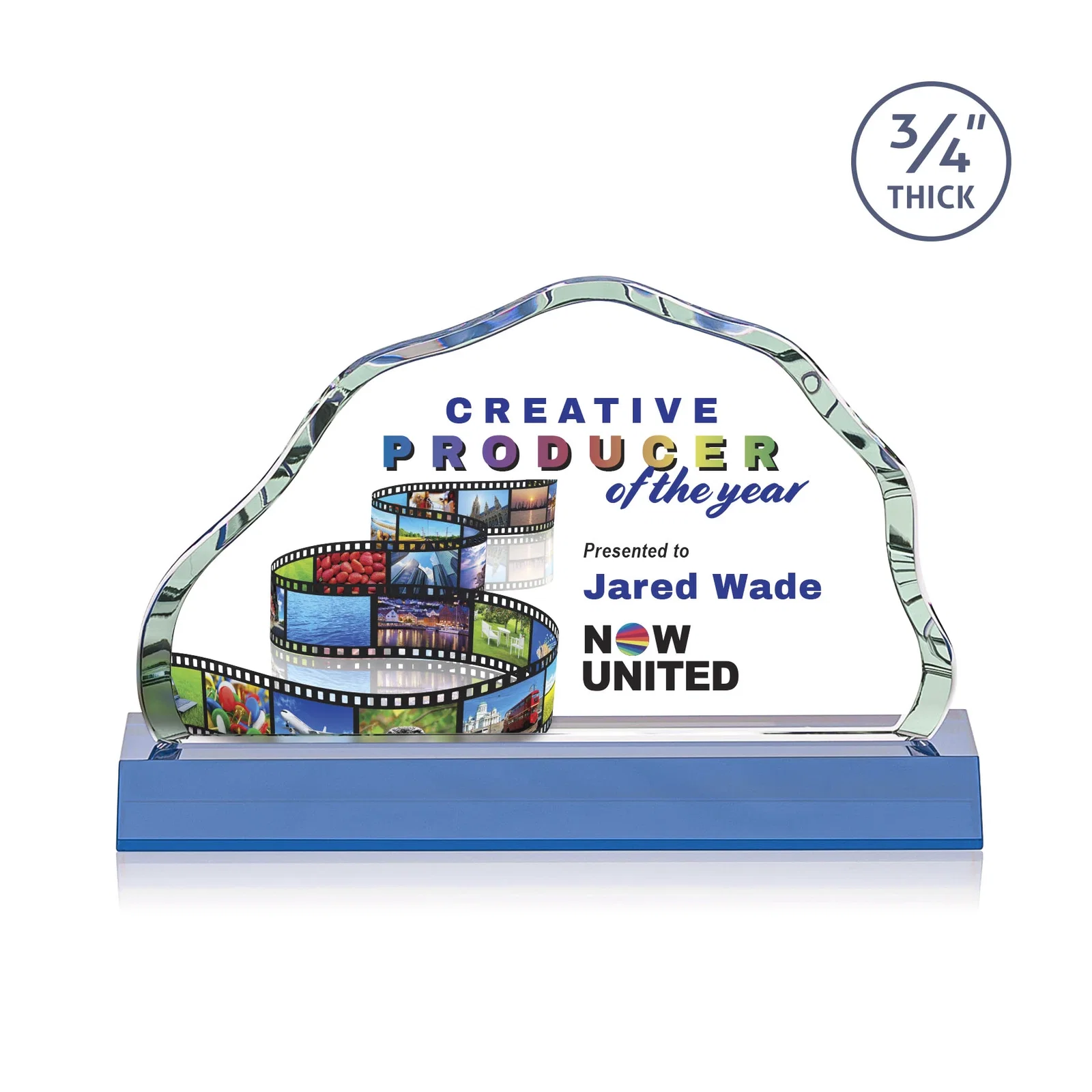 Custom printed Starfire Crystal Open-Frame Iceberg Award, awards for dealer and partner awards