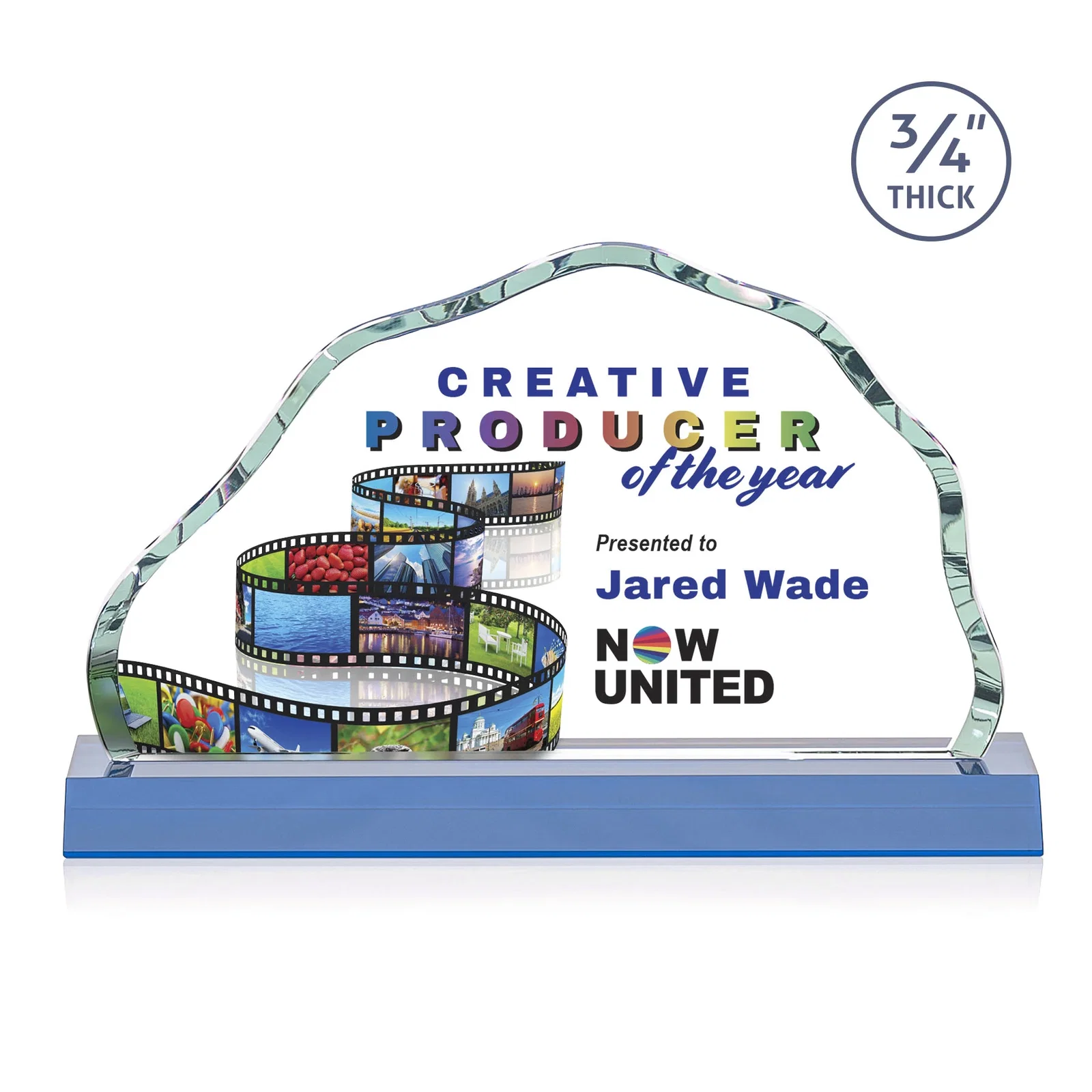 Custom printed Starfire Crystal Open-Frame Iceberg Award, awards for company anniversary events