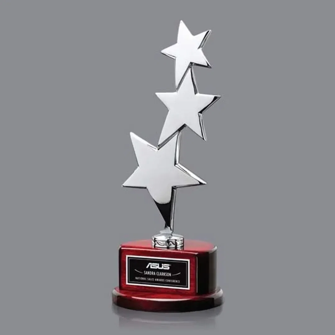 Gold Cast Metal Shooting Star Award With Rosewood Base — view 2