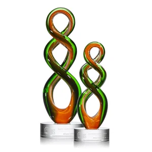 Emerald and Amber Hand-Blown Closed-Form Spiral Tower Award